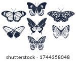 vector collection of dark blue... | Shutterstock .eps vector #1744358048