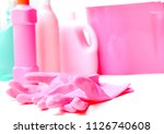 pink rubber gloves and  sponge... | Shutterstock . vector #1126740608