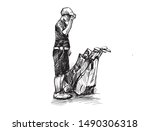 a man with golf's bag  hand... | Shutterstock .eps vector #1490306318