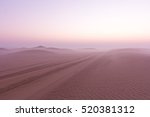 Desert sunrise with fog in Dubai, United Arab Emirates.