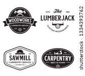 Woodwork badges. Set of carpentry, woodworkers, lumberjack, sawmill service monochrome vector labels, emblems and logos. Isolated vector illustration.