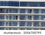 Small photo of IJmuiden, The Netherlands - october 8th, 2021: Spirit of Adventure Saga Cruises, detail of balcony staterooms
