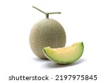 Small photo of Earl's melon cut for presentation, photographed against a white background
