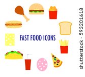 set of fast food icons. flat... | Shutterstock .eps vector #593201618