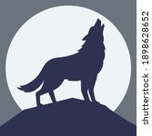 The wolf howling at the moon, vector illustration, silhouette of wolf