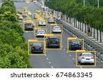 Machine learning analytics identify vehicles technology , Artificial intelligence concept. Software ui analytics and recognition cars vehicles in city.
