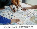 Team of Creative Web, Graphic Designer planning, drawing website ux ui app for mobile phone application and development template layout, process to developing prototype wireframe