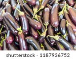 Small photo of A pile of aubergines stacked and prerogative for sale