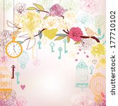 beautiful card with birdcages ... | Shutterstock . vector #177710102