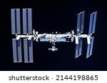 ISS on a dark background. Elements of this image furnished by NASA. High quality photo