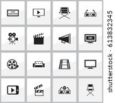 set of 16 editable cinema icons.... | Shutterstock .eps vector #613832345