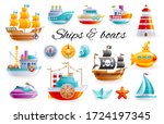 ship boat set  vector cartoon... | Shutterstock .eps vector #1724197345