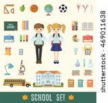 set of school icons in flat... | Shutterstock .eps vector #469011638