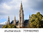 Wiener Rathaus - City Hall in Vienna, Austria, closeup on Neo-Gothic style towers.