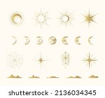 golden esoteric symbols... | Shutterstock .eps vector #2136034345