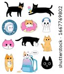 awesome sticker pack with cute... | Shutterstock .eps vector #1667769802