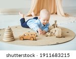Baby playing with wooden toys....