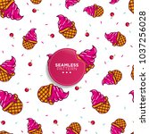 seamless pattern of strawberry... | Shutterstock .eps vector #1037256028