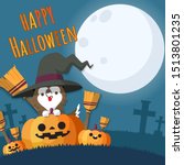 heppy halloween witch dog on... | Shutterstock .eps vector #1513801235