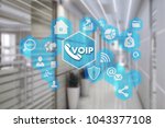 Small photo of VOIP on the touch screen with a blur background of the office.The concept of Voice over Internet Protocol