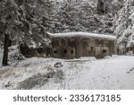 Winter view of concrete infantry fortress K-S 25 from the WW2, Czech Republic