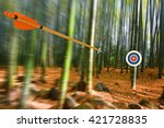 Arrow moving through air to target with radial motion blur, part photo, part 3D rendering
