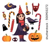 halloween set. little girl.... | Shutterstock .eps vector #500903272