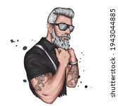 handsome muscular hipster guy... | Shutterstock .eps vector #1943044885