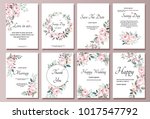 set of card with flower rose ... | Shutterstock .eps vector #1017547792