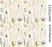 vector floral seamless pattern... | Shutterstock .eps vector #666742015