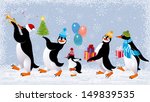 Group Of Cute Penguins In Caps...