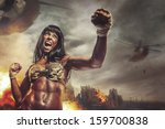 Female warrior attacking a hand in battle