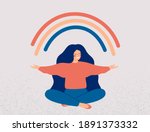 happy woman sits in lotus pose... | Shutterstock .eps vector #1891373332