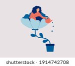 a happy woman sits in the... | Shutterstock .eps vector #1914742708