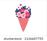 bouquet of peonies. spring... | Shutterstock .eps vector #2126607755