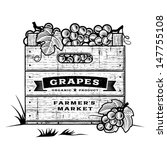 Retro Crate Of Grapes Black And ...