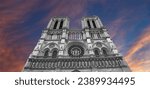 Small photo of Notre Dame de Paris (against the background of a sky at sunset), also known as Notre Dame Cathedral or simply Notre Dame, is a Gothic, Roman Catholic cathedral of Paris, France