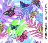 bright butterflies on tropical... | Shutterstock . vector #1037695198
