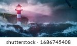 Lighthouse Sea Waves Rain Storm