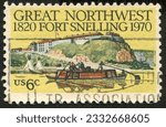 Small photo of SINGAPORE – JULY 17, 2023: A stamp printed in USA shows Great Northwest, Fort Snelling, circa 1970