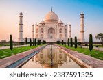 Small photo of Taj Mahal is a white marble mausoleum on the bank of the Yamuna river in Agra city, Uttar Pradesh state, India