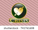  gold shiny badge with heart... | Shutterstock .eps vector #741761608