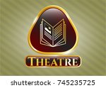  shiny badge with book icon and ... | Shutterstock .eps vector #745235725
