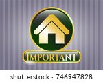  shiny badge with home icon and ... | Shutterstock .eps vector #746947828