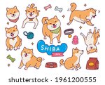 cute shiba inu dog in doodle... | Shutterstock .eps vector #1961200555