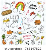 set of colorful doodle on paper ... | Shutterstock .eps vector #763147822