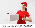 woman in red cap  t shirt... | Shutterstock . vector #1131048788