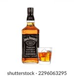 Small photo of Bangkok, Thailand - May 1, 2023 : Bottle luxury of Jack Daniels , Jack Daniels Tennessee sour mash whiskey, Distilled and bottled by Jack Daniels Distilled Lynchburg , Tennessee USA .