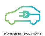 Electric Car With Plug Icon...