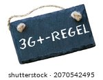 Small photo of German Corona 3G+ Rule and sign isolated against white background closeup